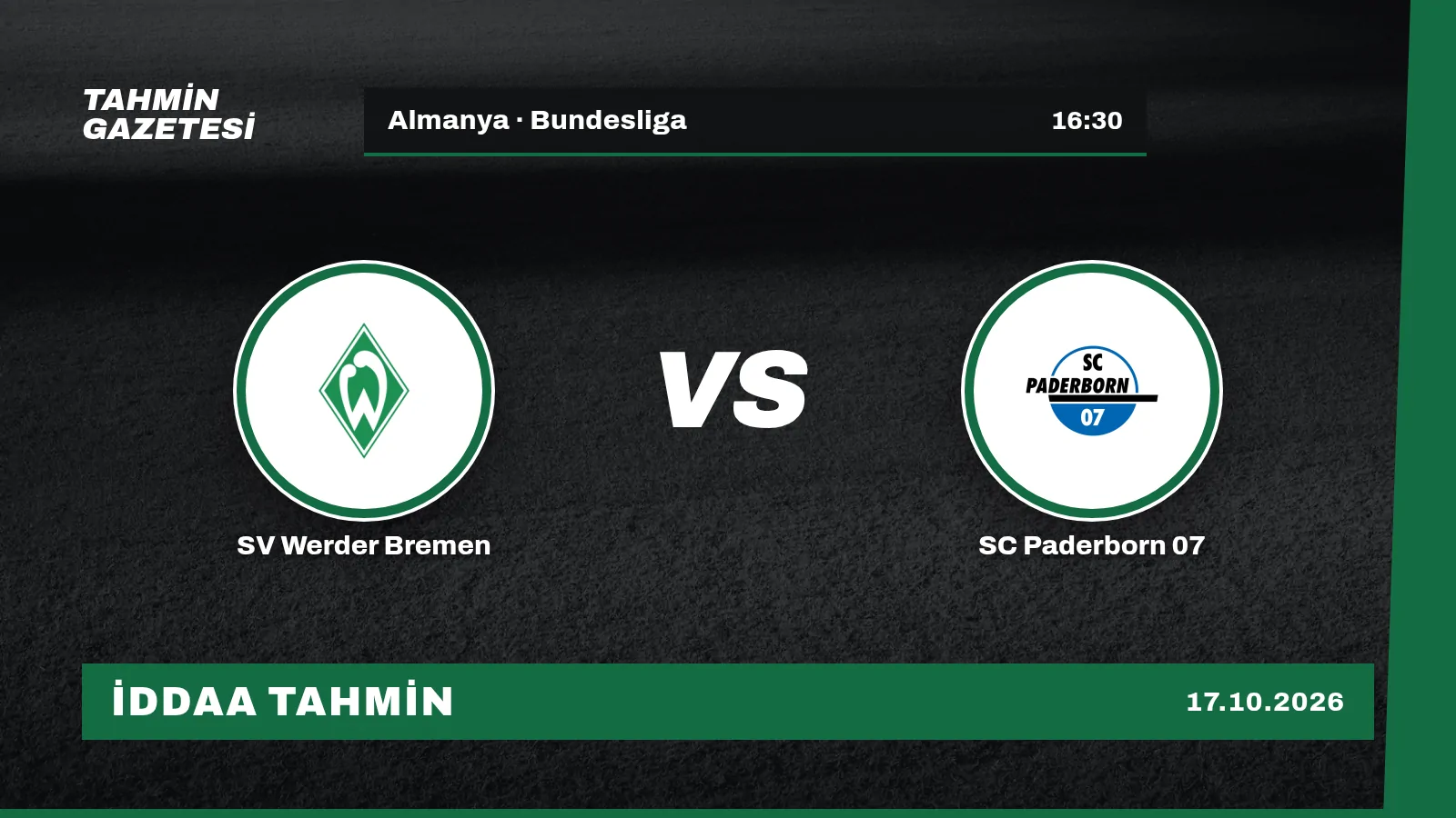 SV Werder Bremen – SC Paderborn 07 İddaa Tahmini · 17 Ekim